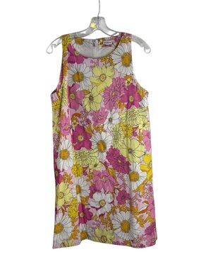HERMOZA  PINK/YELLOW FLORAL SLEEVELESS COTTON DRESS RETAIL $168